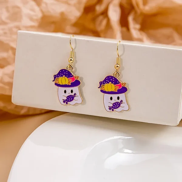 Pumpkin Spider Enamel Earrings - Image 8