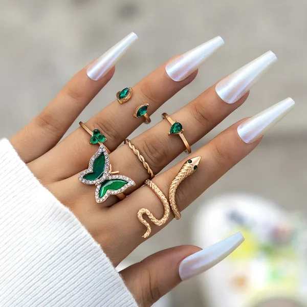 Snake Butterfly Rhinestone Open Rings - Image 9
