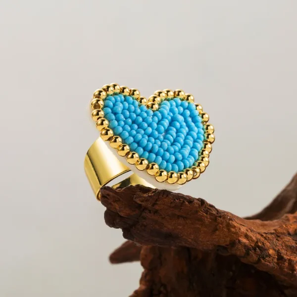 Heart Shape Glass Plating Open Rings - Image 2
